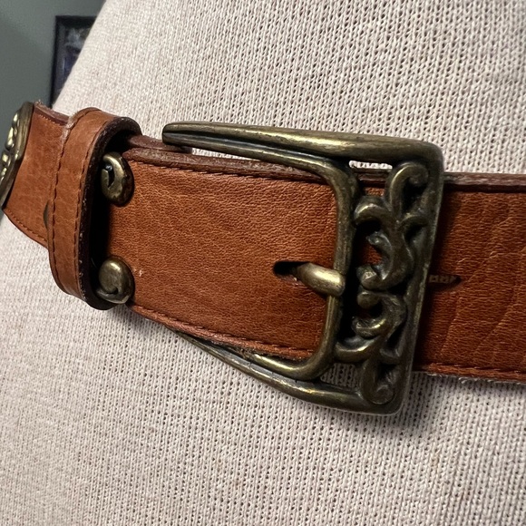 metal accent brown leather womens belt made in colombia size small One Of A Kind - Picture 2 of 15